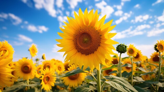 Muchas hermosas imágenes de jardines de girasoles IA generativa