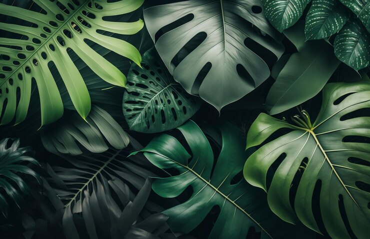 Muchas hojas tropicales verdes fondo Ai generativo