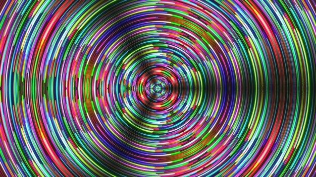 Muchas líneas de luces de neón sobre fondo negro abstracto generado por computadora 3D Render