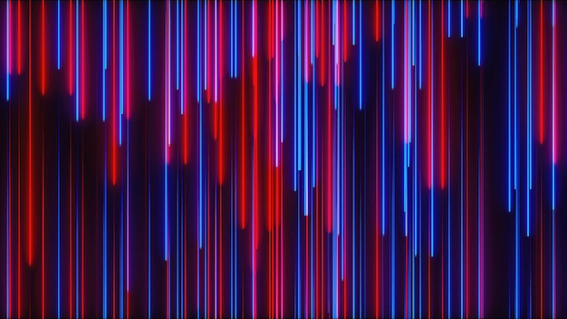 Muchas líneas verticales de luces de neón resumen telón de fondo generado por computadora 3D Render