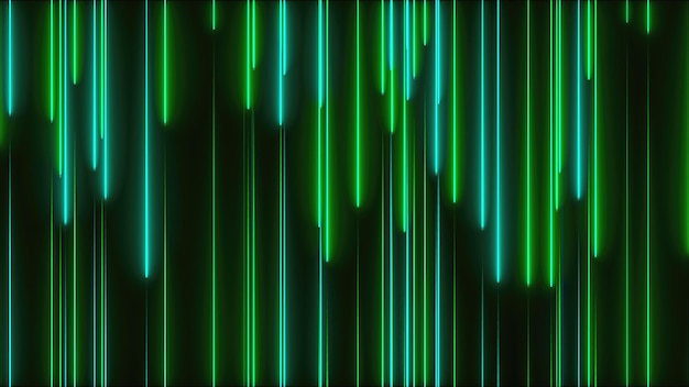 Muchas líneas verticales de luces de neón resumen telón de fondo generado por computadora 3D Render