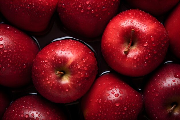 Foto muchas manzanas rojas con gotas de agua