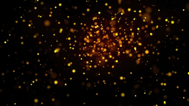 Muchas partículas brillantes de oro en el espacio generado por computadora resumen fondo de Navidad 3D Render