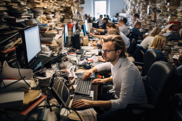 Muchas personas de negocios ocupadas trabajando en la oficina IA generativa