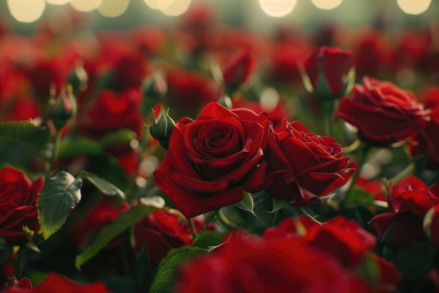 muchas rosas rojas disparadas en DOF poco profundas
