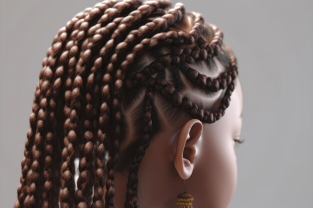 Muchas trenzas finas en la cabeza de una niña de estilo africano coletas generadas por IA