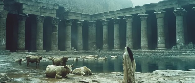 Foto muchas vacas que están de pie en el agua