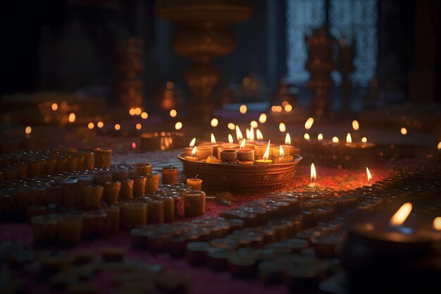 Muchas velas para la festividad india Diwali Red neuronal generada por IA