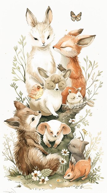 Muchos animales que están sentados juntos en la hierba
