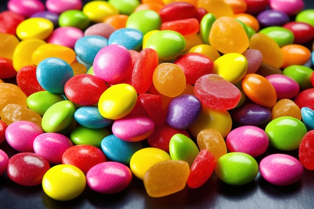 Muchos caramelos brillantes y coloridos