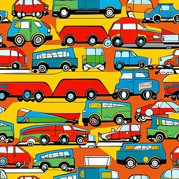 Foto muchos coches en un fondo amarillo