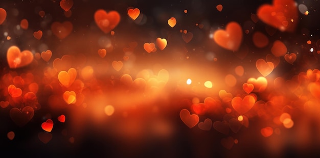 muchos corazones románticos cayendo en un fondo naranja