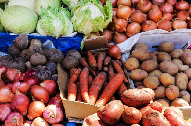 Muchos de los diferentes vegetales en el mercado.