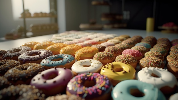 Muchos donuts en la mesa comida dulce