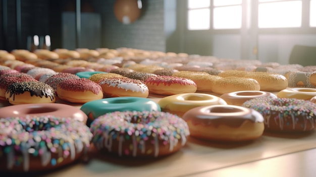 Muchos donuts en la mesa comida dulce