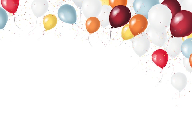muchos globos coloridos volando sobre un fondo blanco