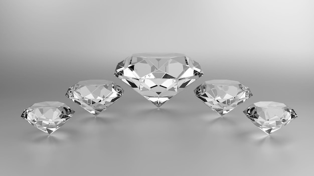 Muchos hermosos diamantes sobre fondo blanco 3D rendering