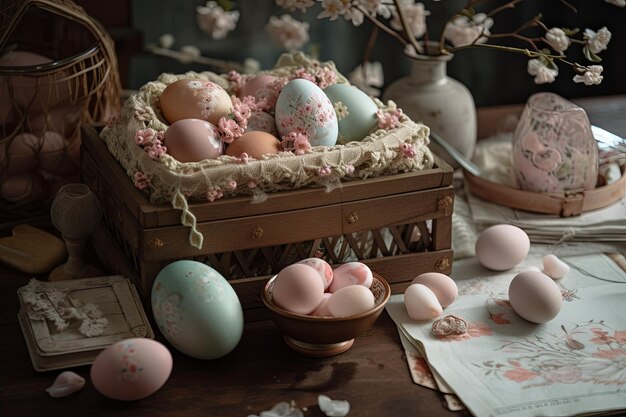 muchos huevos de Pascua de color pastel