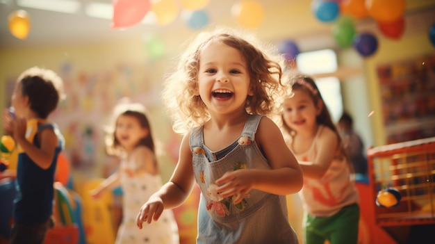 Muchos niños jugando con juguetes en una habitación