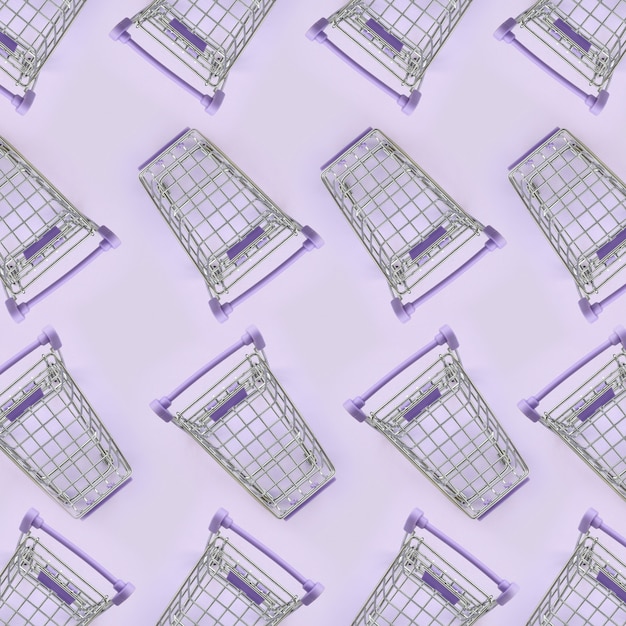 Muchos pequeños carritos de compras en violeta.
