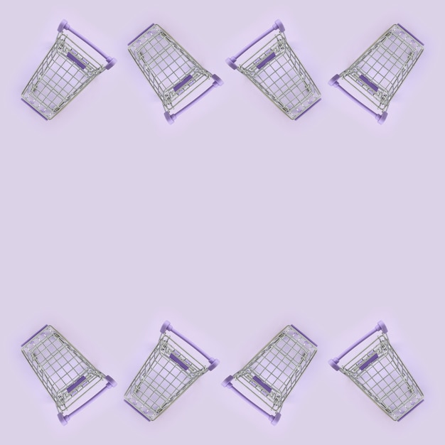 Muchos pequeños carritos de compras en violeta.