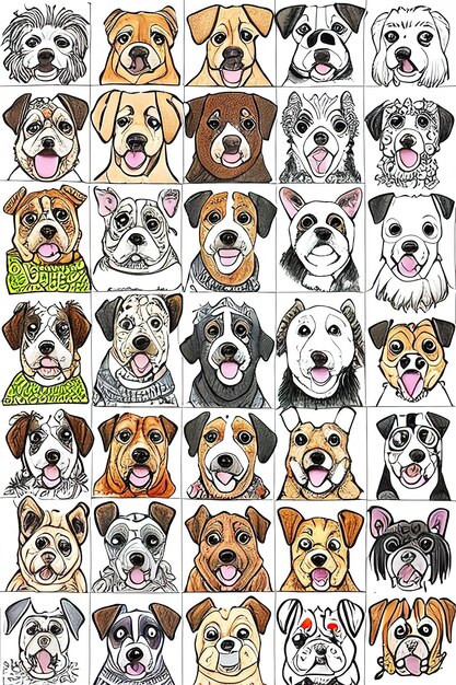 Muchos perros garabatean estilo de arte colorido ilustración divertida generada por Ai