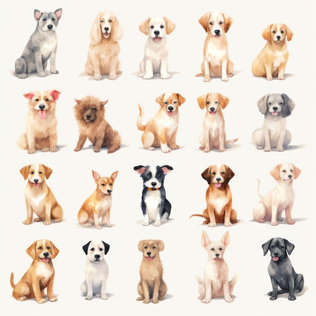 Foto muchos perros lindos imágenes prediseñadas acuarela vector mínimo fondo blanco