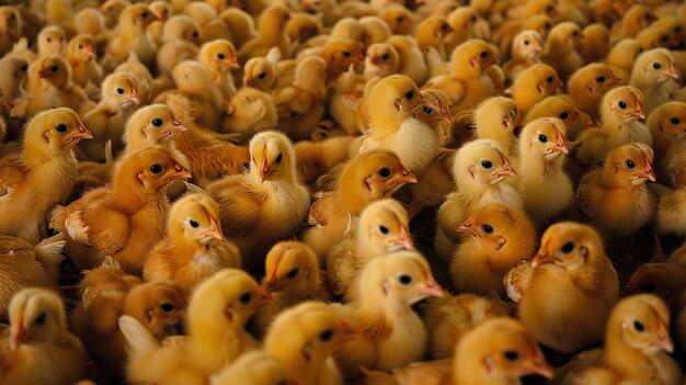 Muchos pollos esperando ser alimentados