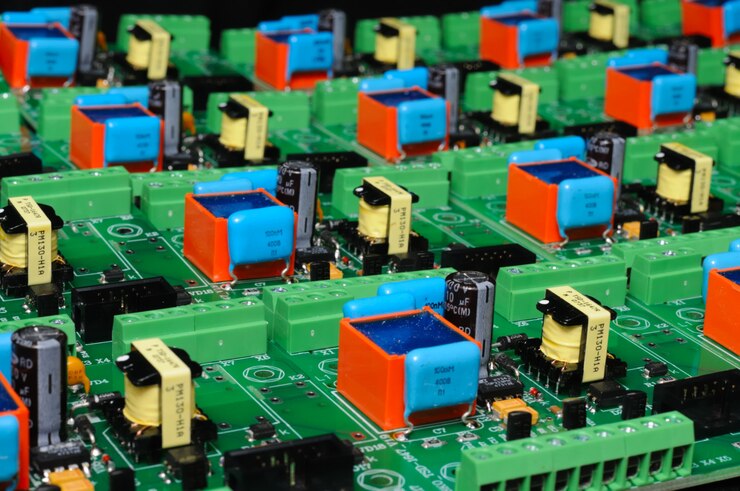 Foto muchos tableros de microcircuitos pcb verdes