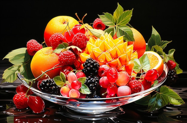 muchos tipos diferentes de frutas se colocan en cuencos