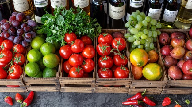 Muchos tipos de frutas componen el plato tomates pimientos