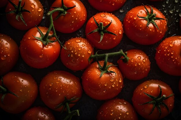 Muchos tomates con gotas de agua resumen antecedentes Red neuronal AI generado