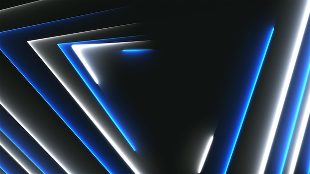Muchos triángulos de neón en el espacio abstracto generado por computadora telón de fondo 3D Render