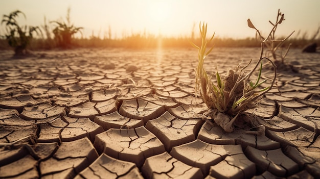 Mudança climática, calor, secura, terra murcha