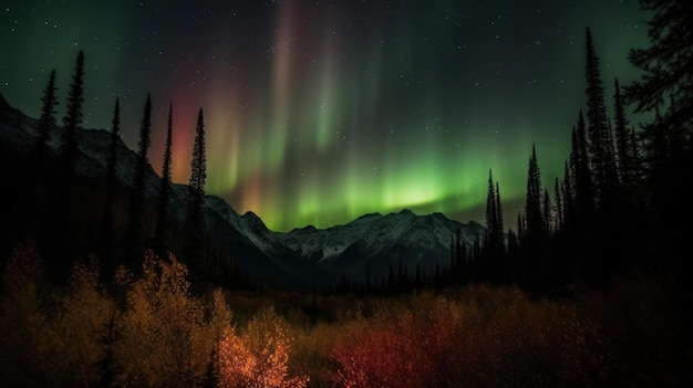 Mudança de cores na paisagem da aurora boreal gerada por ia