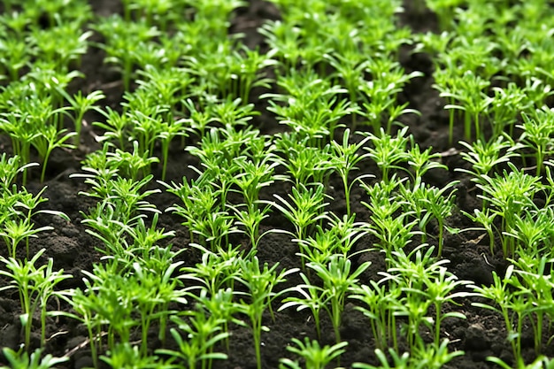 Mudas verdes jovens na macro closeup do solo