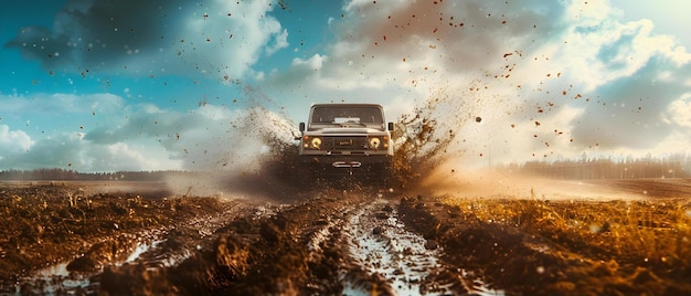 MudSplashing Adventure 4x4 Concept de acción fuera de carretera Fuera de carretera Mud Splashing Adventure Acción 4x4