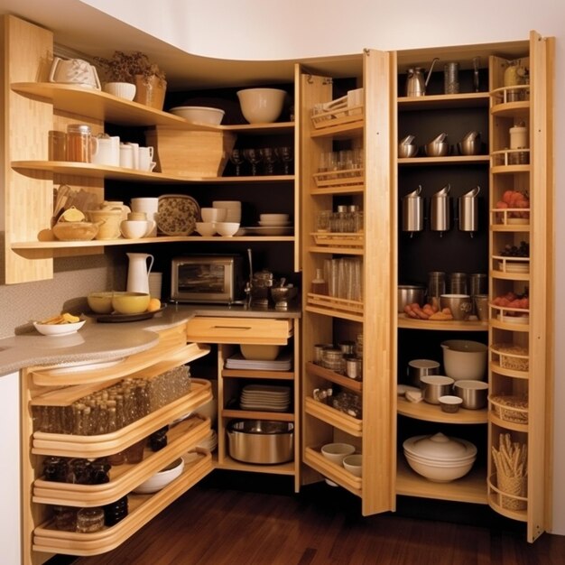 Mueble de cocina surtido y conservación de alimentos.