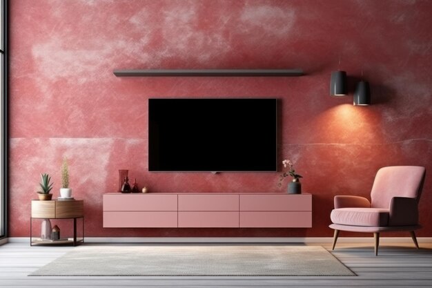 Mueble tv pared roja Generar Ai