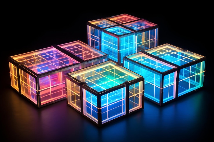 Foto muebles 3d que brillan con colores holográficos brillantes