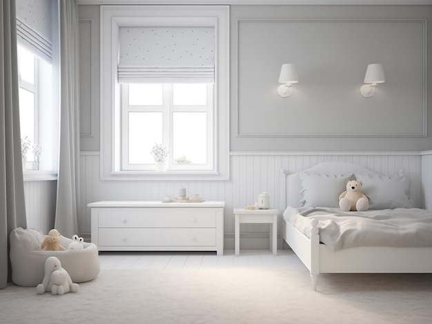 Muebles adorables adornan el diseño de una habitación infantil blanca AI Generation