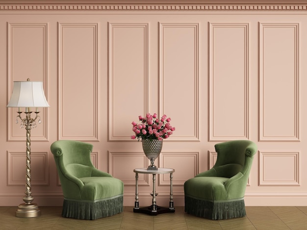 Foto muebles clásicos en interior clásico con espacio de copia.