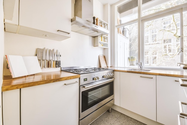 Muebles de cocina de esquina en apartamento moderno