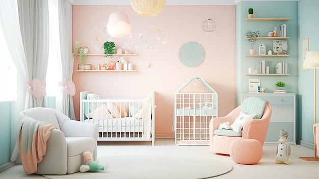 Muebles de dormitorio infantil con brillo natural Ai generado.