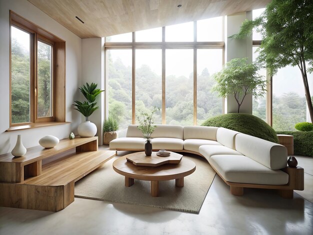 Muebles grandes en el piso de la sala de estar en el estilo de las formas inspiradas en la naturaleza orgánica