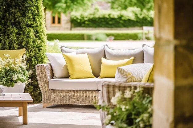 Muebles de jardín en el campo en verano decoración del hogar y diseño de interiores generativo ai