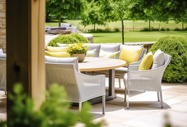 Foto muebles de jardín en el campo en verano decoración del hogar y diseño de interiores postprocesado