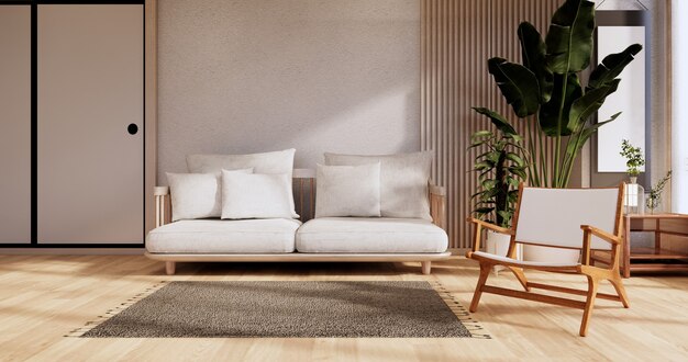 Muebles de sofá y diseño de habitación moderno minimal.3D rendering