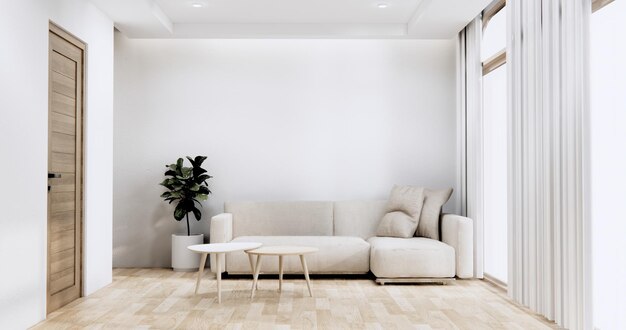Muebles de sofá y diseño interior de habitación moderna renderizado mínimo 3D