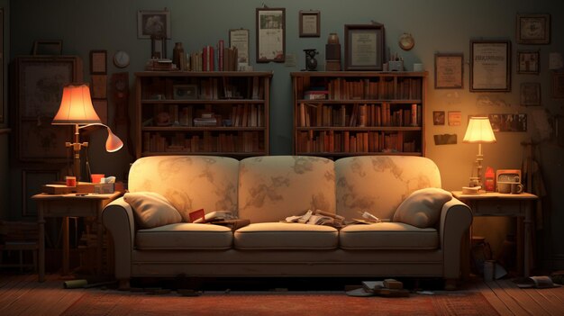Foto muebles de sofá fotografía de fondo de luz cinematográfica imagen generada por ia